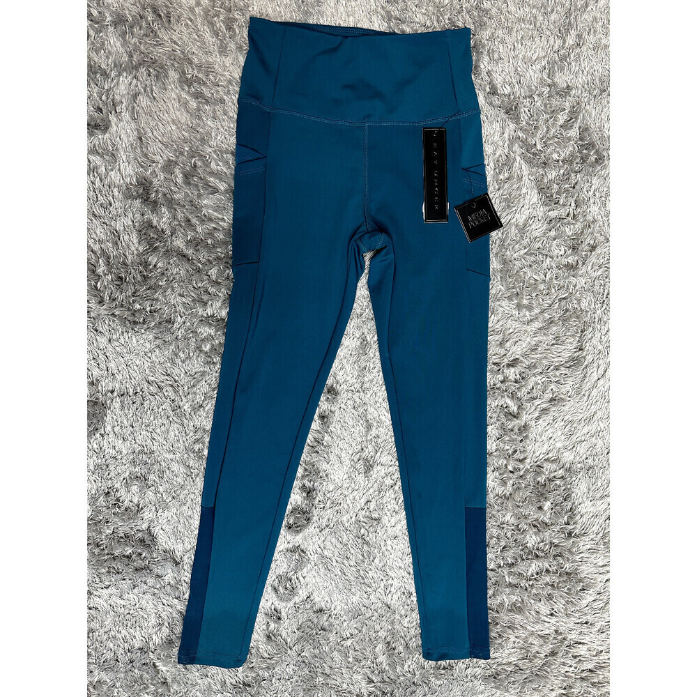 Kay Unger Women's 4 Pockets Yoga Mesh Leggings Pants In Teal Size S NWT